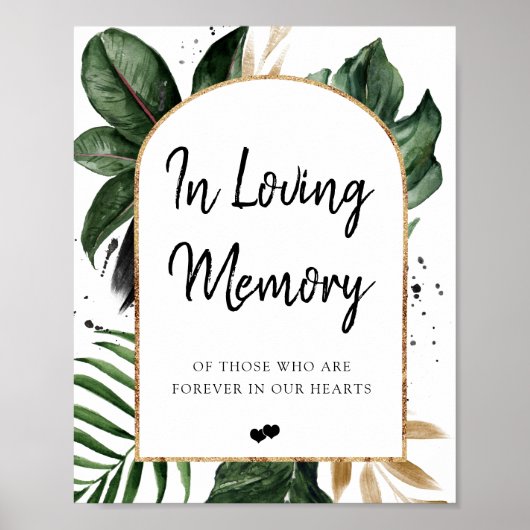 Tropisch Bladeren Boog Frame In Loving Memory Bord Poster (Voorkant)