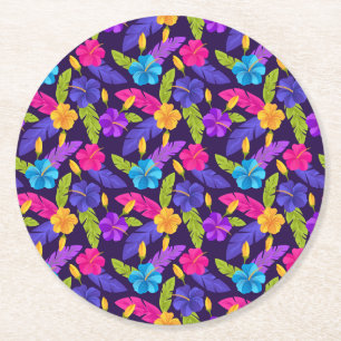 Tropisch Bladeren en Bloemen Patroon-23857 Ronde Kartonnen Onderzetter