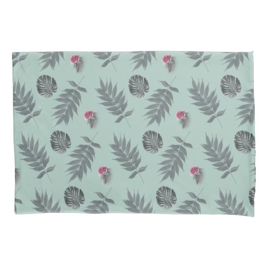 Tropisch bladeren en bloemenpatroon kussensloop (Voorkant-Links)