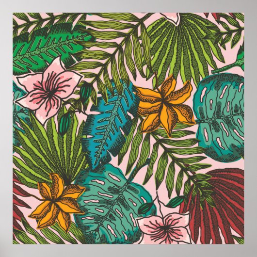Tropisch Bladeren Patroon - Boho Bloemendecor Poster (Voorkant)