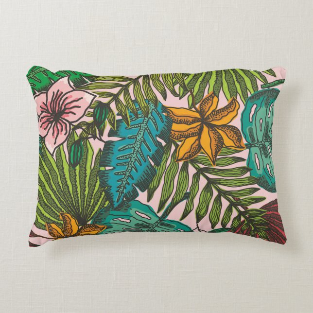 Tropisch Bladeren Patroon - Boho Bloemendecoratie Accent Kussen (Voorkant)