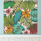 Tropisch Bladeren Patroon - Boho Bloemendecoratie Canvas Afdruk (Insitu (Houten vloer))