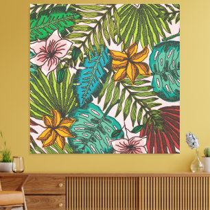 Tropisch Bladeren Patroon - Boho Bloemendecoratie Canvas Afdruk