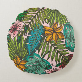 Tropisch Bladeren Patroon - Boho Bloemendecoratie Rond Kussen