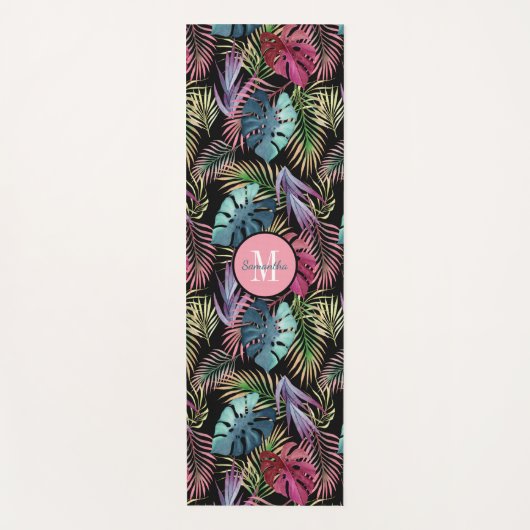 Tropisch bladerpatroon met uw monogram yogamat (Voorkant)