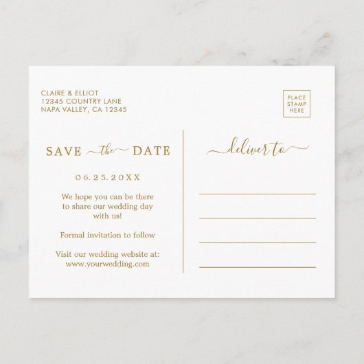 Tropisch Bladgroen Goud Bruiloft Save the Date Aankondigingskaart (Achterkant)