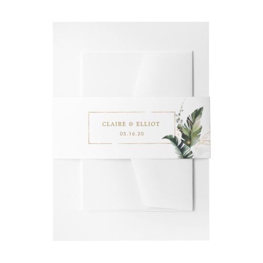 Tropisch Bladgroen Goud Bruiloft Uitnodigingen Wikkel (Voorkant Voorbeeld)