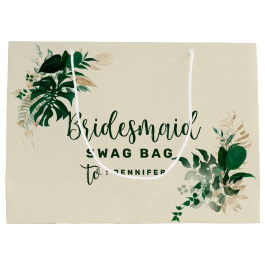 Tropisch Bladgroen & Gouden Bruidsmeisje Swag Groot Cadeauzakje (Achterkant)