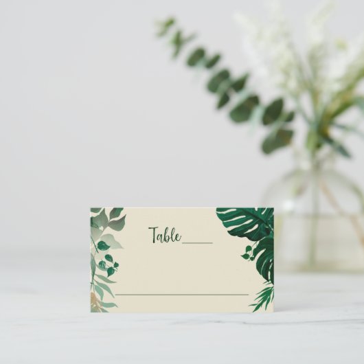 Tropisch Bladgroen Modern Huwelijkstafelnummer Plaatskaartje (Staand voorkant)