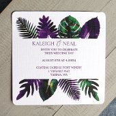 Tropisch Bladgroen, Plum Paarse Bladeren Wedding Kaart