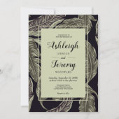 Tropisch bladgroen zwart script bruiloft kaart (Voorkant)