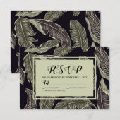 Tropisch bladgroen zwart script RSVP kaartje (Voorkant / Achterkant)