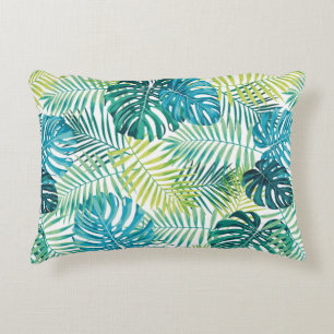 Tropisch bladontwerp met groene/blauwe handpalm en accent kussen