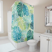 Tropisch bladontwerp met groene/blauwe handpalm en douchegordijn (In situ)