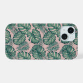 Tropisch bladpatroon iPhone 15 case (Achterkant horizontaal)