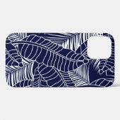 tropisch bladpatroon op de blauwe achtergrond van  Case-Mate iPhone case (Achterkant (horizontaal))