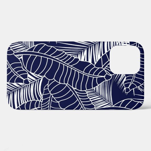 tropisch bladpatroon op de blauwe achtergrond van Case-Mate iPhone case (Achterkant (horizontaal))
