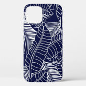 tropisch bladpatroon op de blauwe achtergrond van Case-Mate iPhone case (Achterkant)