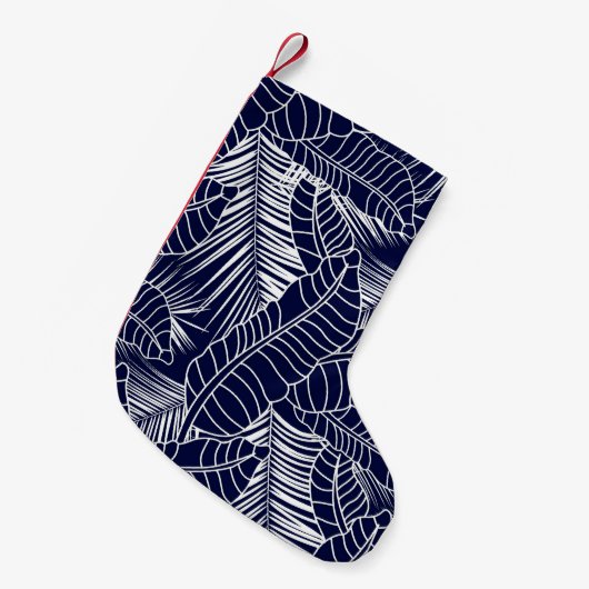 tropisch bladpatroon op de blauwe achtergrond van  kleine kerstsok (Voorkant (Hangend))