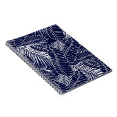 tropisch bladpatroon op de blauwe achtergrond van  notitieboek (Rechterzijde)