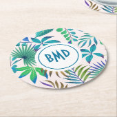 Tropisch bladpatroon ronde kartonnen onderzetter (Gebogen)