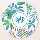 Tropisch bladpatroon ronde kartonnen onderzetter (Voorkant)