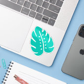 Tropisch bladpictogram sticker (Laptop met iPhone)