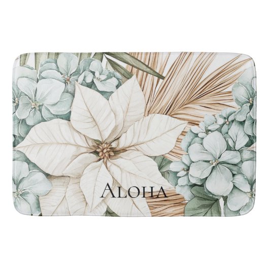 Tropisch Blau Witte Bloemen Badmat (Voorkant)