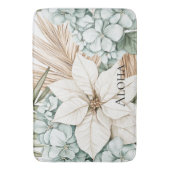 Tropisch Blau Witte Bloemen Badmat (Voorkant Verticaal)
