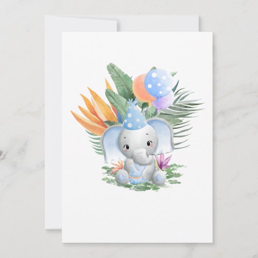 Tropisch blauw Baby olifant 1e verjaardag Kaart (Achterkant)