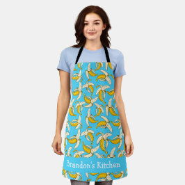 Tropisch blauw banaan en geel fruit schort