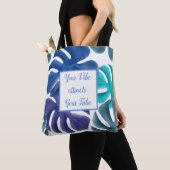 Tropisch blauw blad Motivatie Tote Bag (Dichtbij)