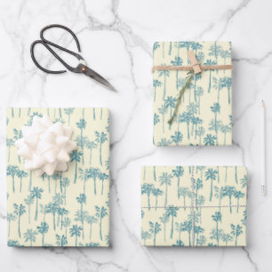 Tropisch blauw blauw en roompalm in Hawaiian Inpakpapier Vel