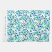 Tropisch Blauw Bloemen Naam Keuken Handdoeken (Horizontaal)
