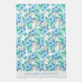 Tropisch Blauw Bloemen Naam Keuken Handdoeken (Verticaal)