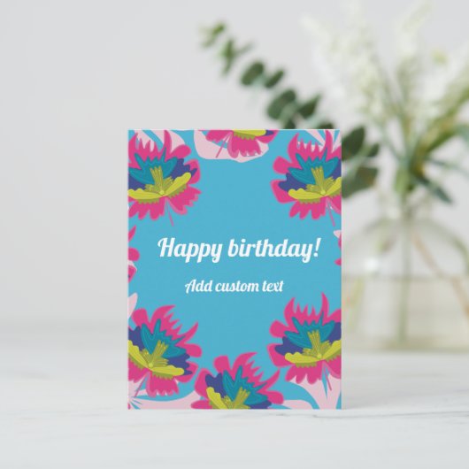Tropisch blauw bloemkleurig voor verjaardagsgebrui briefkaart (Staand voorkant)