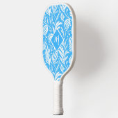 Tropisch Blauw Bloempatroon Diamant Monogram Pickleball Paddle (Links)