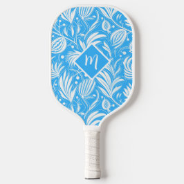 Tropisch Blauw Bloempatroon Diamant Monogram Pickleball Paddle
