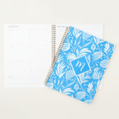 Tropisch Blauw Bloempatroon Diamant Monogram Planner (Display)