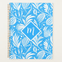 Tropisch Blauw Bloempatroon Diamant Monogram