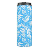 Tropisch Blauw Bloempatroon Diamant Monogram Thermosbeker (Achterkant)