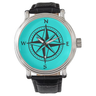 Tropisch blauw Compass-ontwerp Horloge