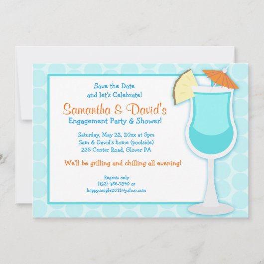 Tropisch blauw Drink 5x7 Vrijgezellenfeest nodigt Save The Date (Voorkant)