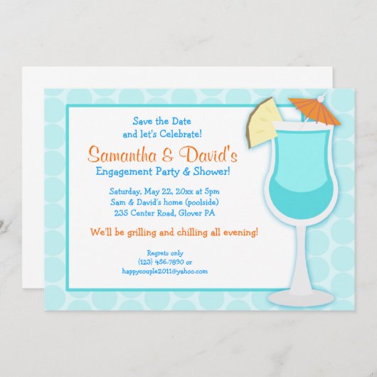 Tropisch blauw Drink 5x7 Vrijgezellenfeest nodigt Save The Date (Voorkant / Achterkant)