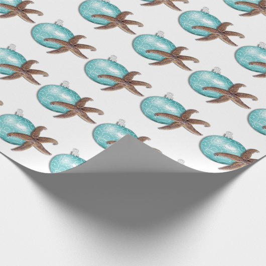 Tropisch blauw en bruine kerststaarvis cadeaupapier (Hoek)