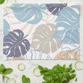 Tropisch blauw en geel bladpatroon theedoek (Gevouwen)