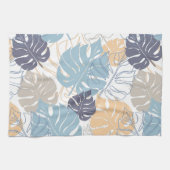 Tropisch blauw en geel bladpatroon theedoek (Horizontaal)