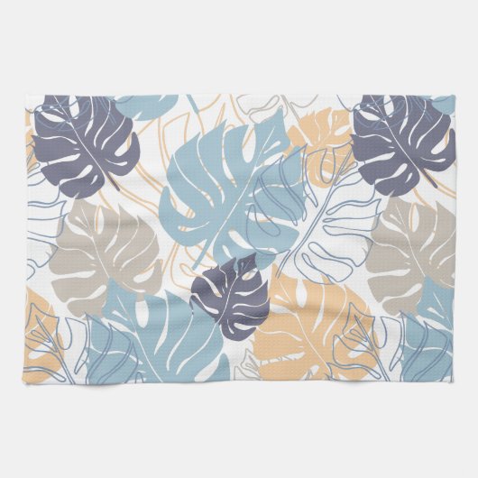 Tropisch blauw en geel bladpatroon theedoek (Horizontaal)