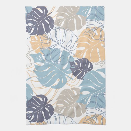 Tropisch blauw en geel bladpatroon theedoek (Verticaal)