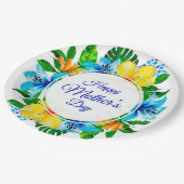 Tropisch Blauw en Geel Bloemen Gelukkige Moederdag Papieren Bordje (Gekanteld)